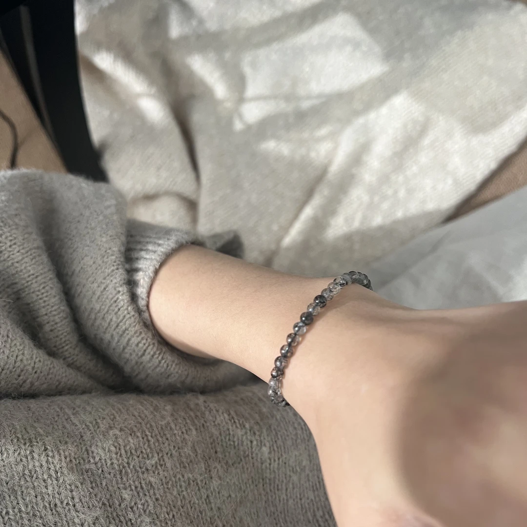 Y1037-【苍玄】天然黑发晶手工编绳手串手链女