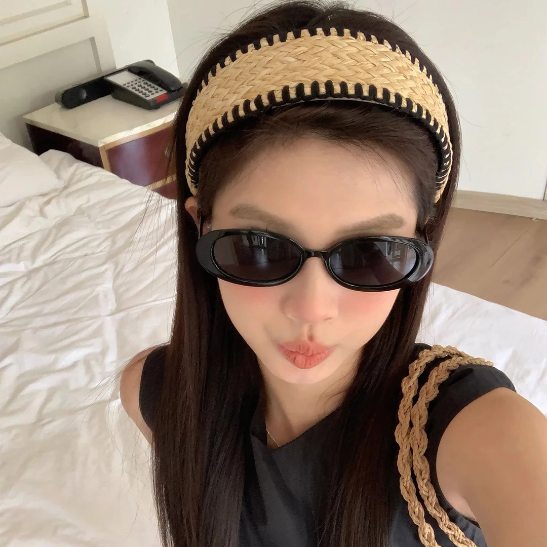 度假风草编宽边发箍海边拍照波西米亚风头箍时髦百搭压发发卡发饰