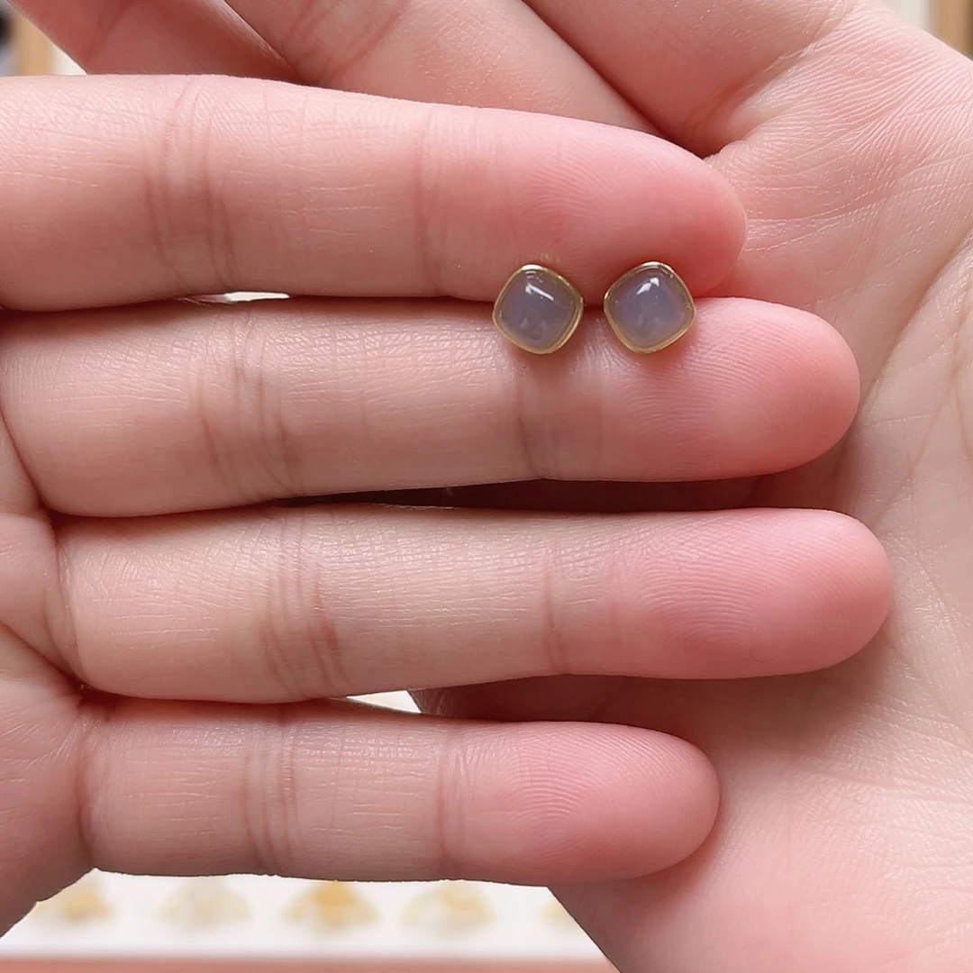 和田玉银S925镶嵌耳饰