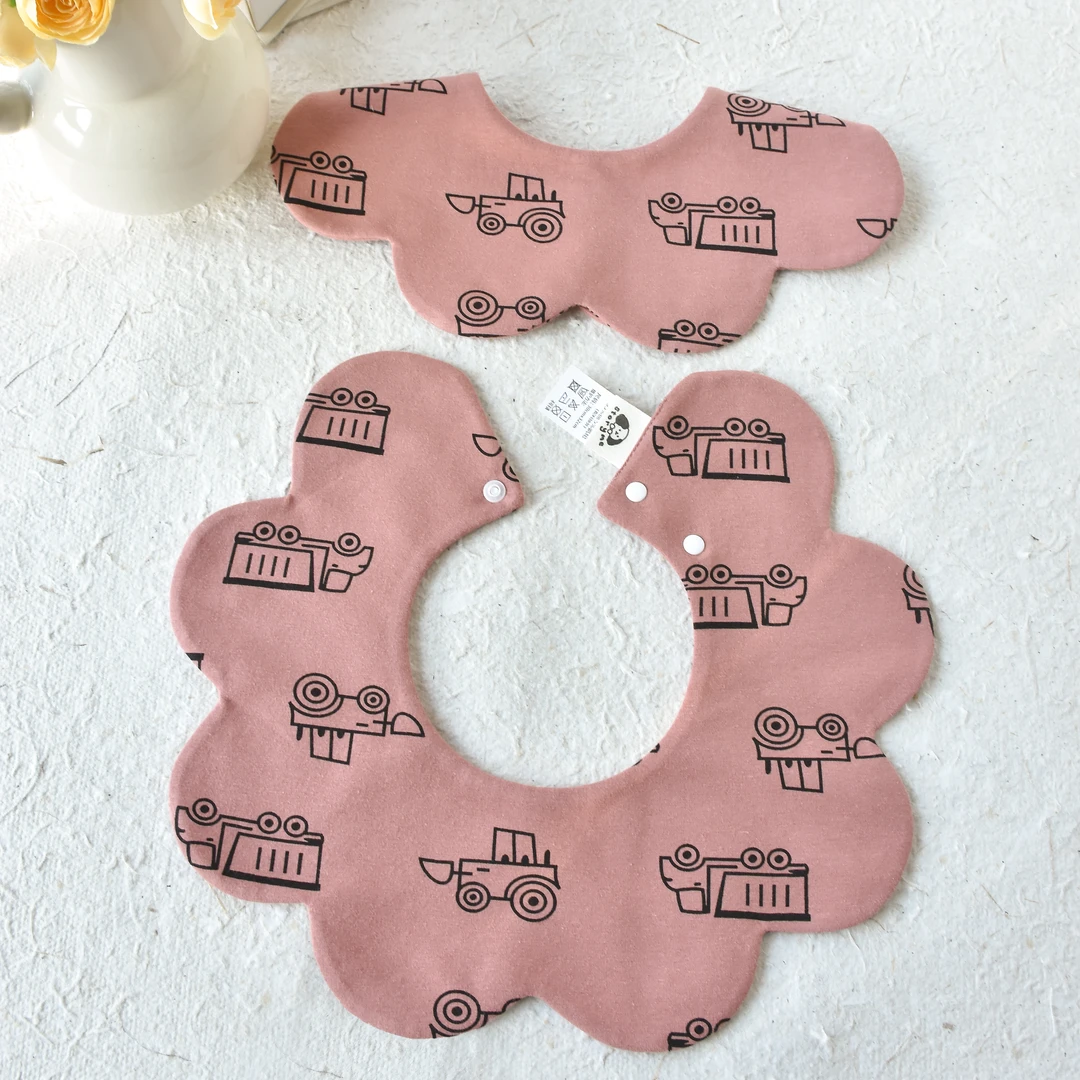 [y708]砖红色工程车口水巾围兜新生儿防吐奶柔软透气可爱ins风