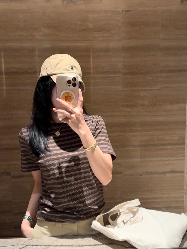 “miu系条紋”T恤休闲复古圆领条纹经典 张一琳 L252419T