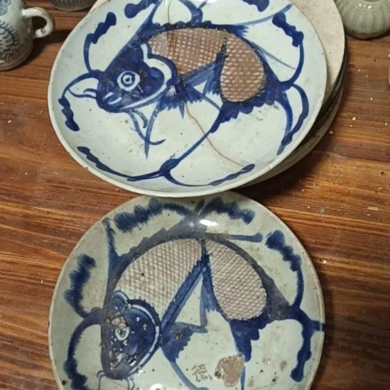 余***笙摆件陶青花陶瓷摆件青花陶瓷摆件鱼盘