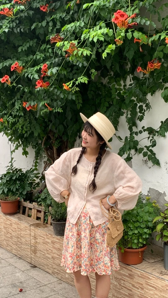 (蜜桃乌龙)夏季纯苎麻长袖圆领宽松显瘦百搭薄款防晒女开衫