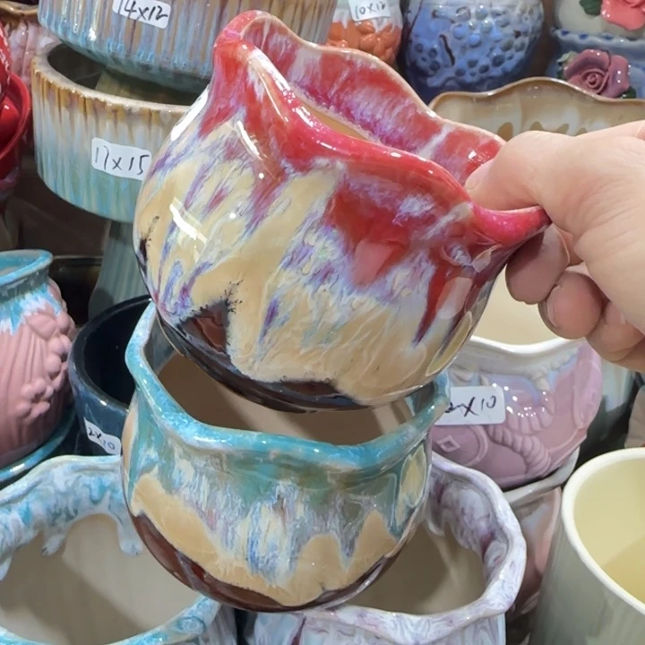 凑9块包邮，有孔，陶瓷花盆