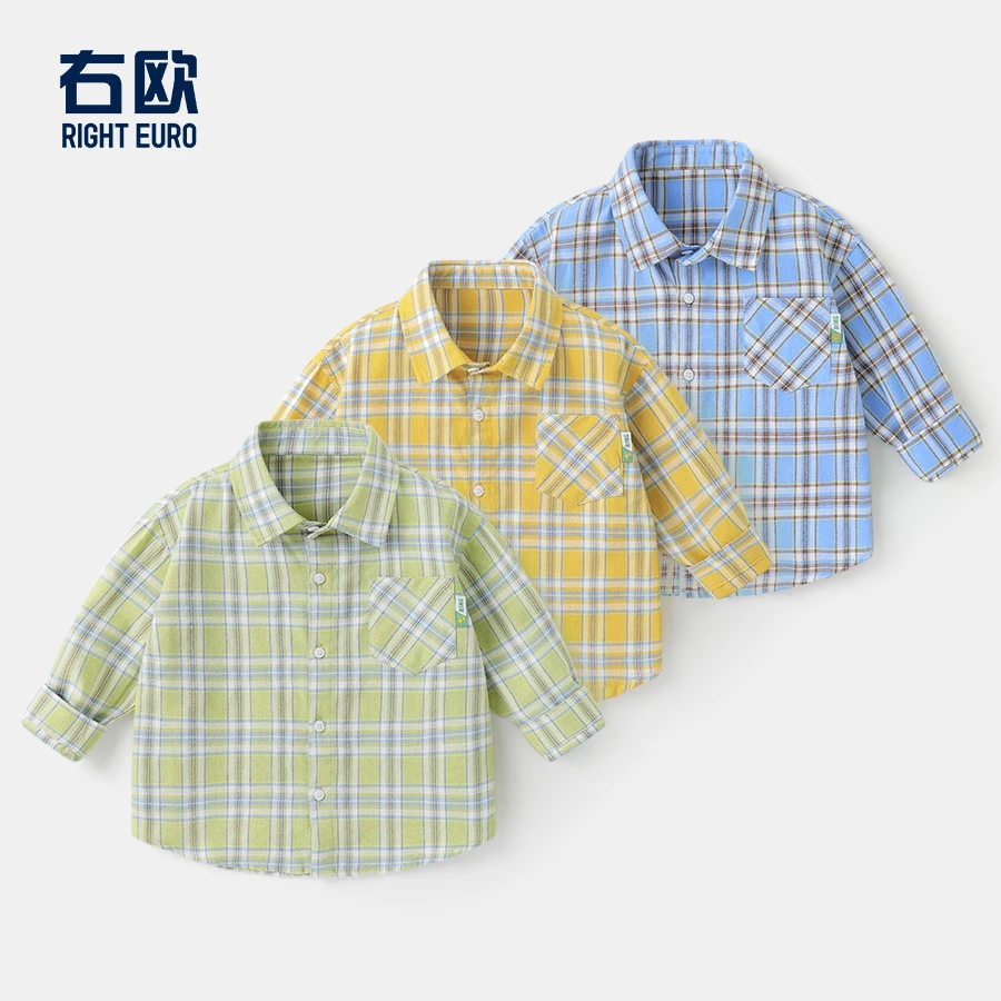 右欧男童长袖格子衬衫春装休闲儿童装宝宝小童上衣春季洋气U15696