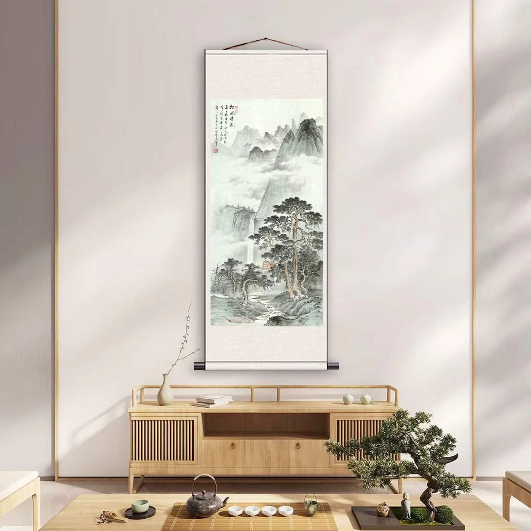 四尺《松峰塔影》装裱成品装饰画