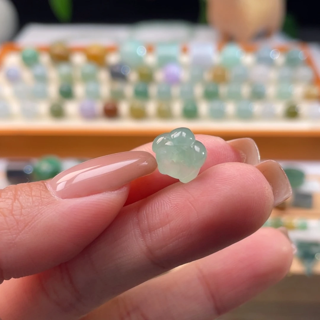 未镶嵌定制翡翠天然缅甸翡翠a货甜绿莲花珠9-7