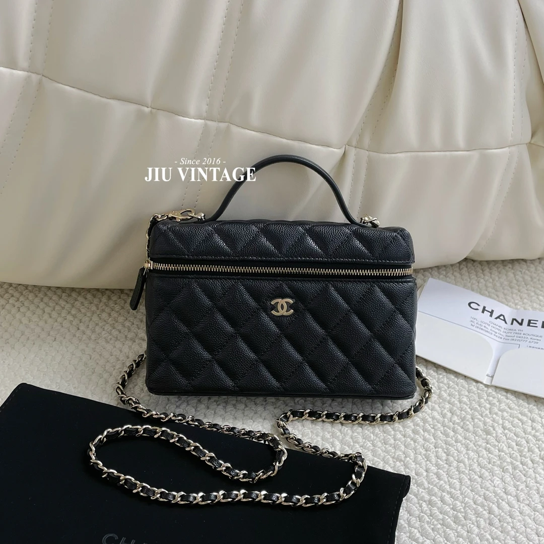 未使用 Chanel/香奈儿 黑金荔枝牛lp盒子包8月票 JM14TH66-0020