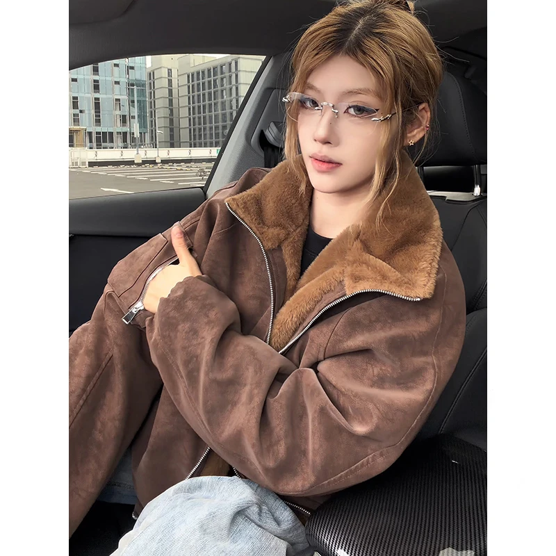 美式复古扎染pu皮棉服外套男款秋冬加厚保暖翻领cleanfit棉衣夹克