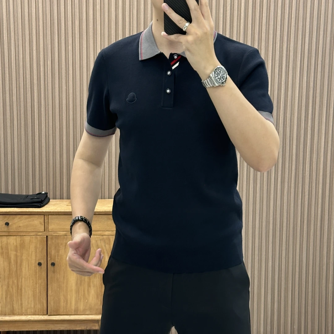 秋季新品Polo衫时尚撞色修身短袖轻奢高品质针织衫7521