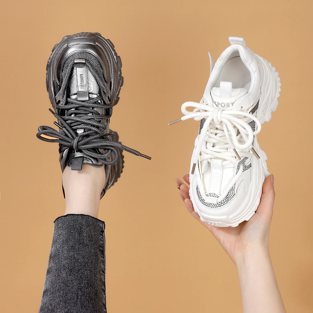 复古超火显脚小老爹鞋女2025新款春季厚底增高系带舒适运动休闲鞋