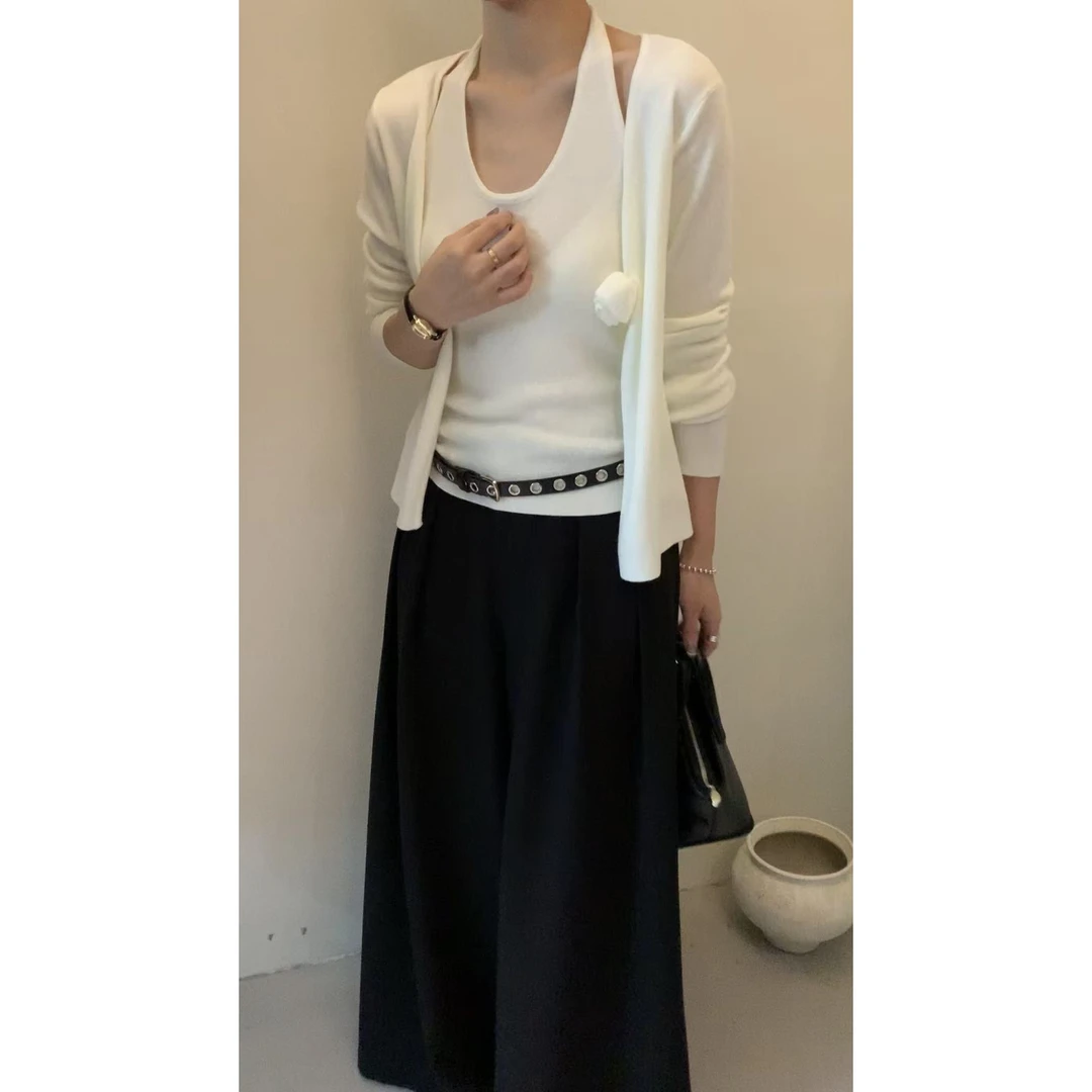 L-8830#MEETSONIA#『45%羊毛』（两件套）简约挂脖吊带+百搭开衫