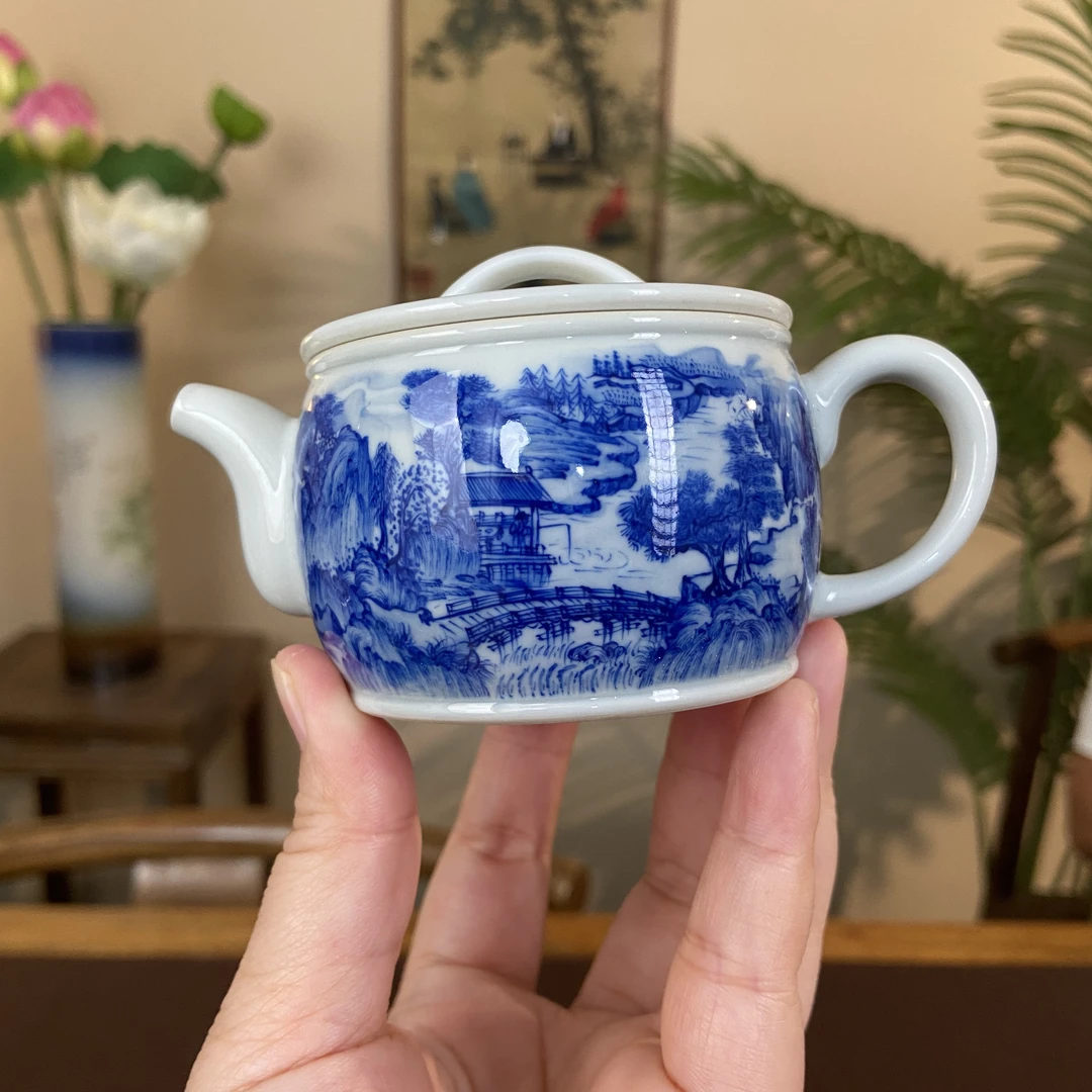 【九茗珍藏】林意宋画山水汉瓦壶 手工手绘茶器茶具 容量140cc