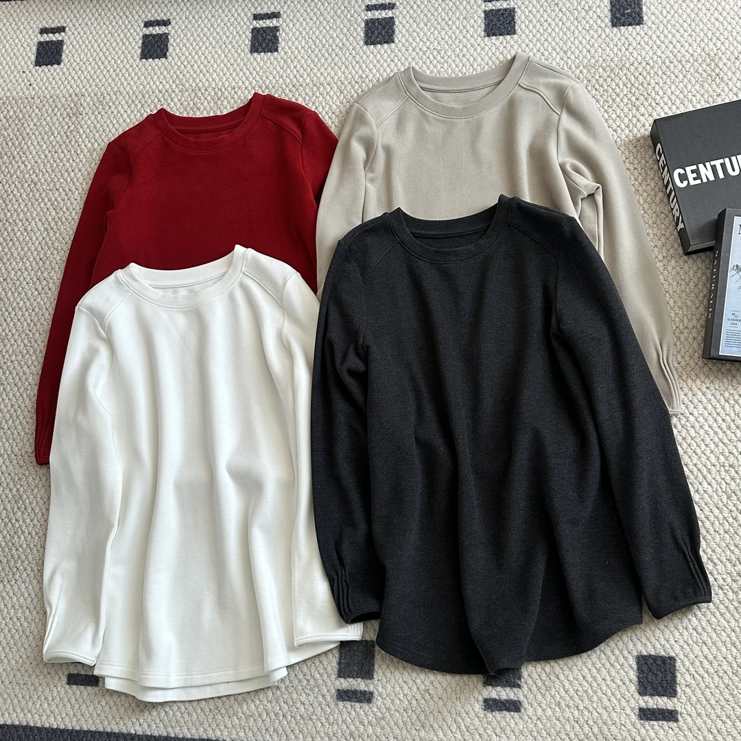 【米可家】加厚双面绒打褶袖超显瘦大版上衣25292