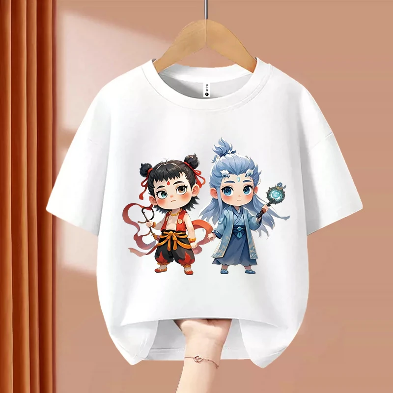哪吒敖丙灵珠魔珠 趣味文字t恤喜居麦圆领纯棉短袖儿童出游夏季