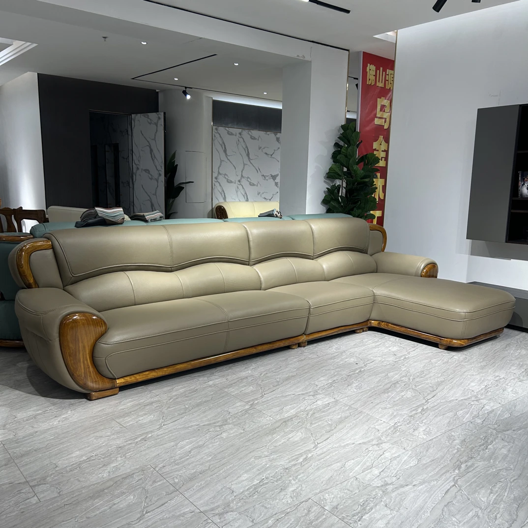 新款乌金木头层黄牛皮贵妃家用转角中小户型圣得宝帝乌金木家具
