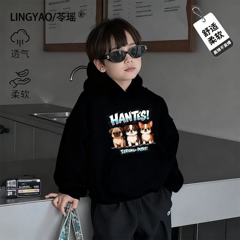 2025秋冬季连帽加绒童装卫衣男童女童宝宝美式小狗爆款上衣外套