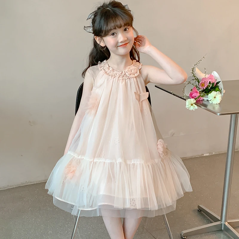 【新款女童夏日连衣裙】儿童挂脖吊带洋气裙子夏季礼服中大童