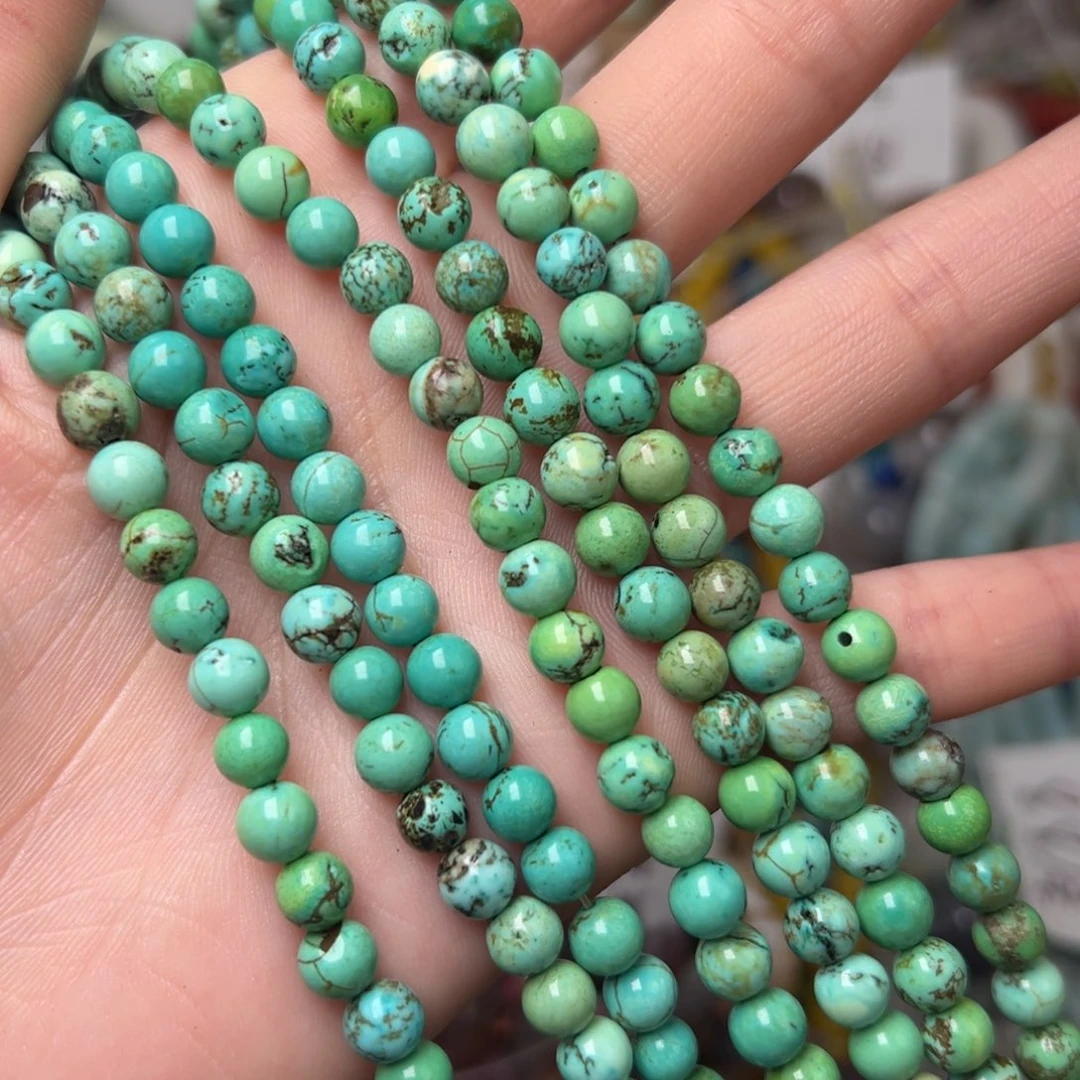 玛瑙/玉髓合金珠宝半成品L406。6.3mm蓝绿圆珠一条