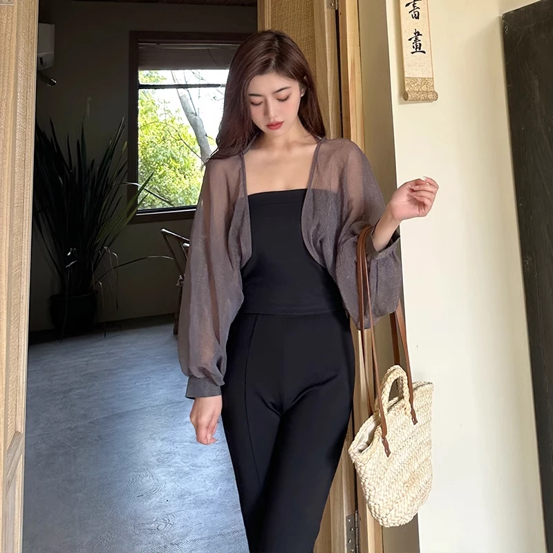 超短款外套女2025夏季轻薄灯笼袖披肩防晒衣女款百搭坎肩外搭罩衫