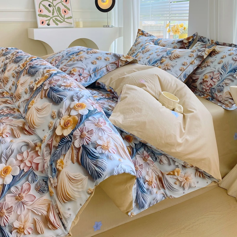 新款铂金全棉纯棉床单四件套家用保暖印花床品套件四季款床上用品