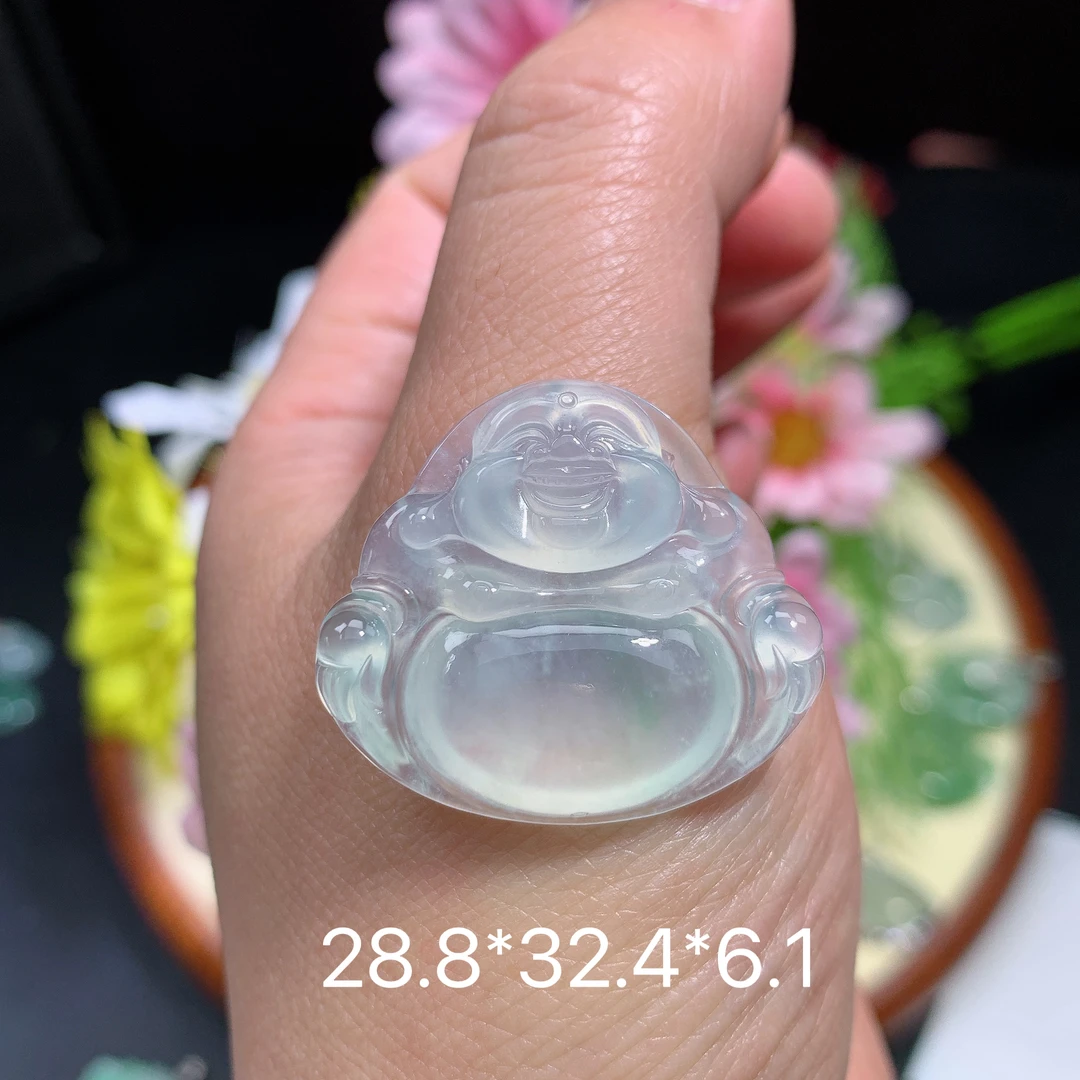 缅甸翡翠A货精冰种飘绿佛公钟挂件水润妈妈玉石百搭精美气款