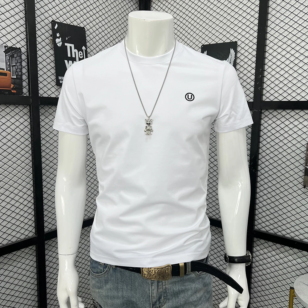 韩版圆领ins青年短袖半袖潮流时尚网红夏季纯色男士印花修身T恤