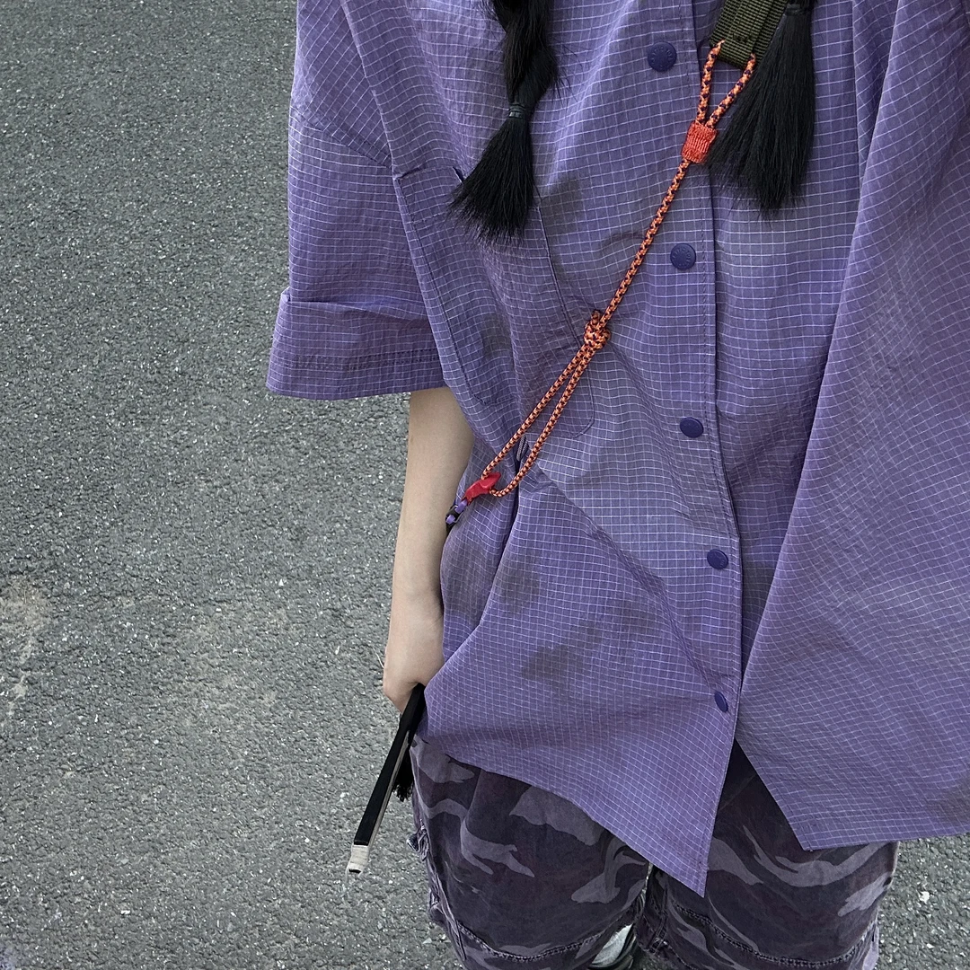 Sina日系复古轻薄机能速干翻领短袖衬衫晕染宽松休闲男女795-3