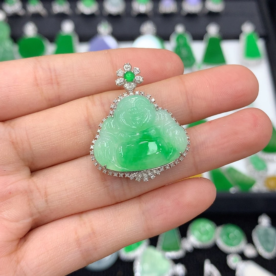 【闪购商品】翡翠吊坠(不含链)18K金镶嵌佛公