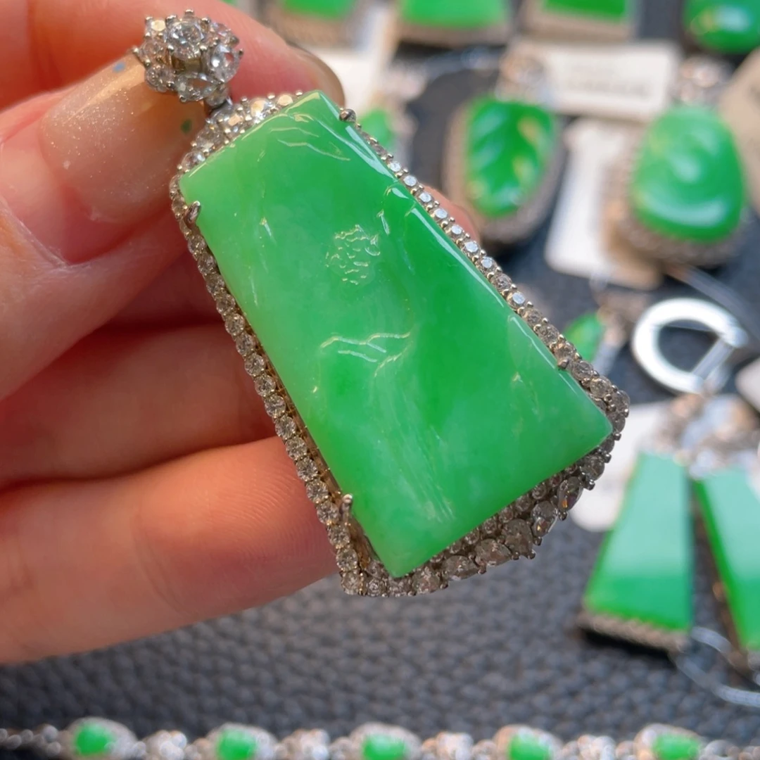 翡翠银S925镶嵌吊坠(不含链)