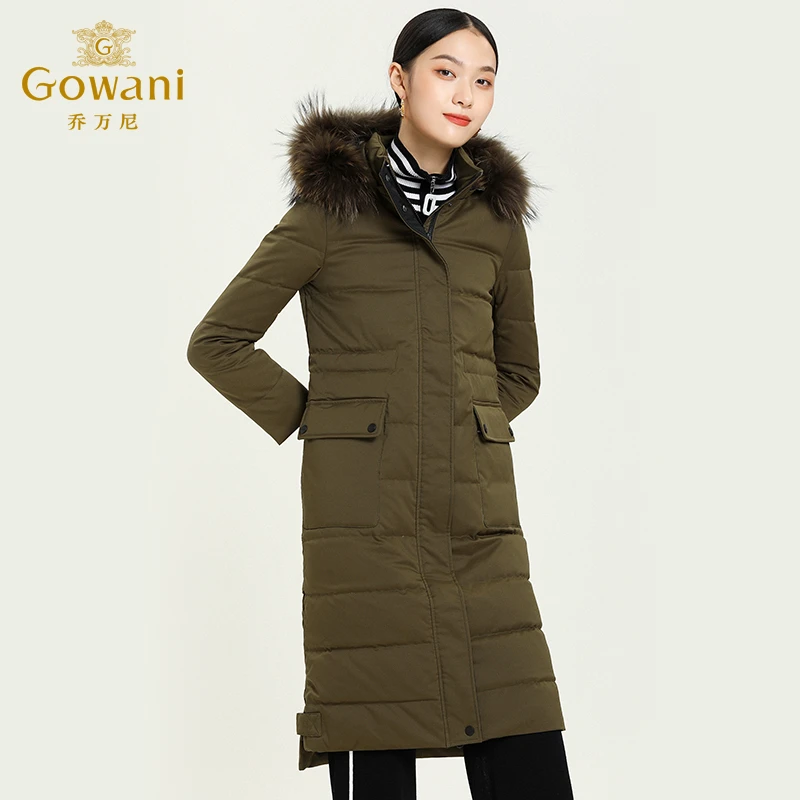 Gowani/乔万尼冬季女长款连帽白鸭绒高级女士保暖羽绒服EB4T133 T