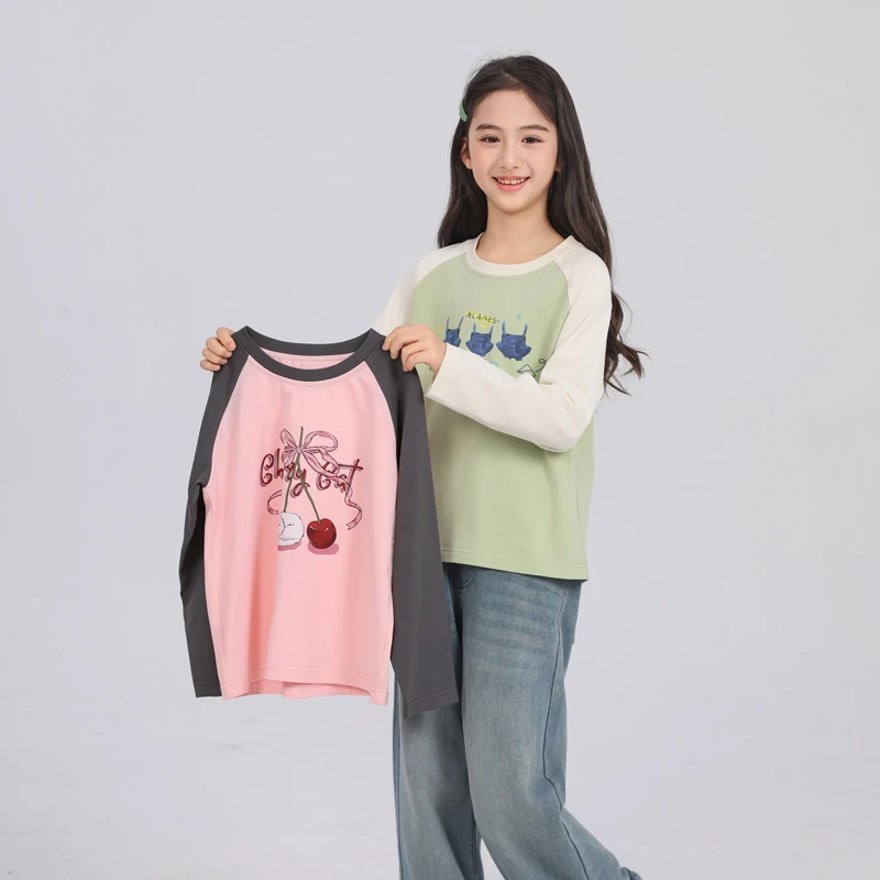 1835女童长袖T恤儿童独特洋气时髦韩范中大童女孩纯棉打底衫上衣