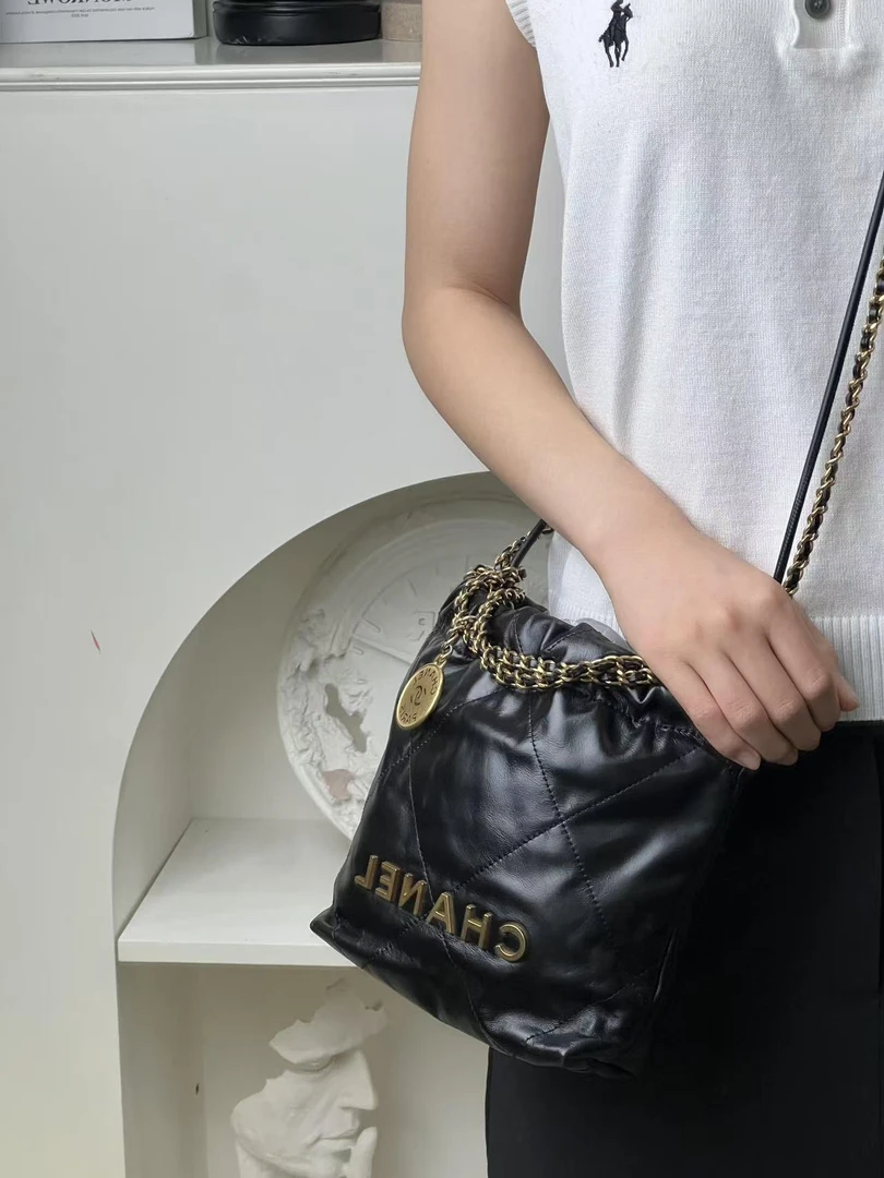99新 Chanel/香奈儿 22bag mini黑金新款单肩斜挎包/甄选