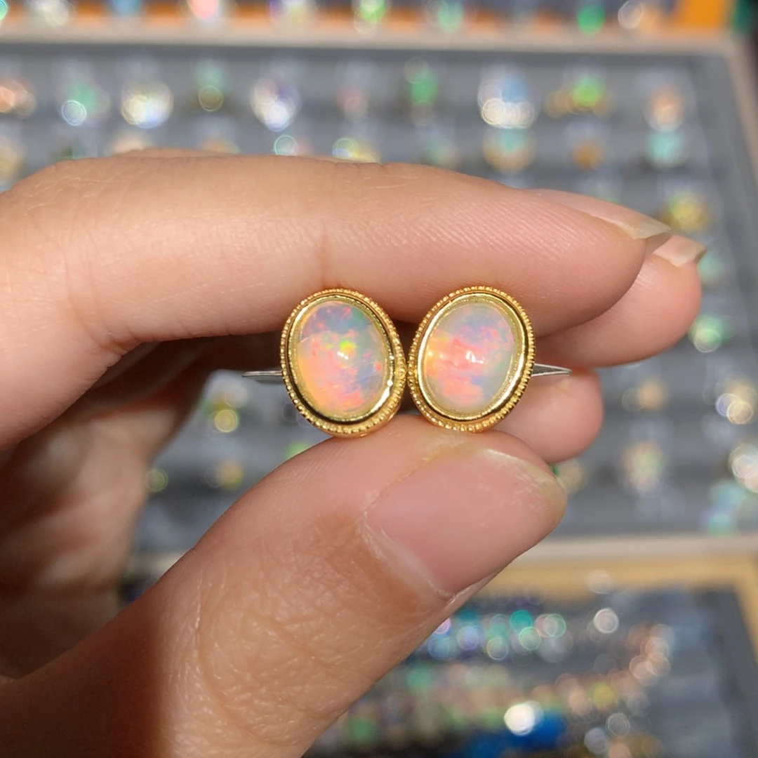 银S925镶嵌欧泊欧泊耳饰y