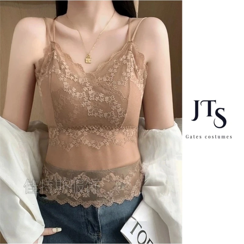 M9711#交叉吊带蕾丝时髦韩系修身显瘦百搭高弹无钢圈吊带背心