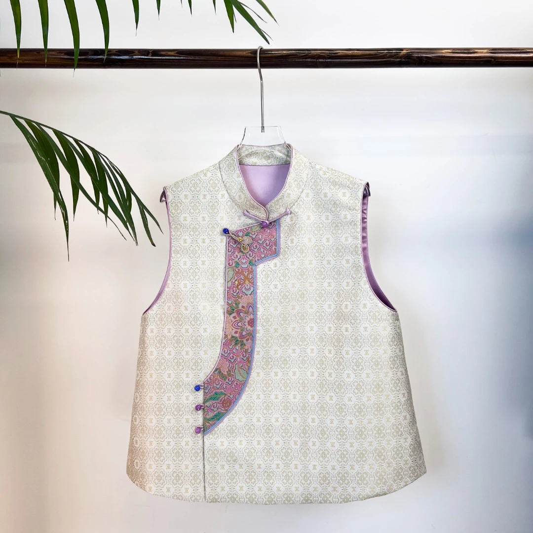 【香绮名夏】上久楷宋锦 白色定胜纹 新中式马甲上衣上久楷