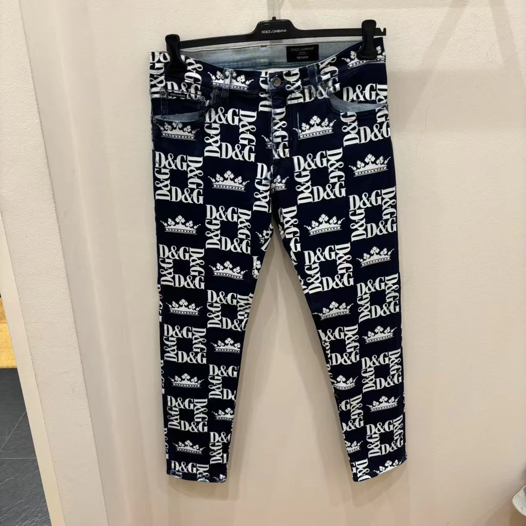 【CC在欧洲】D....G折扣款1号  蓝色皇冠涂层紧身小脚牛仔裤