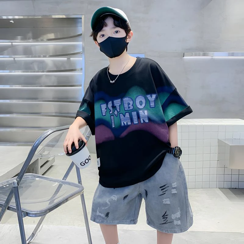 儿童装男童夏装纯棉短袖T恤2025新款夏季中大童痞帅夏款男孩半袖t