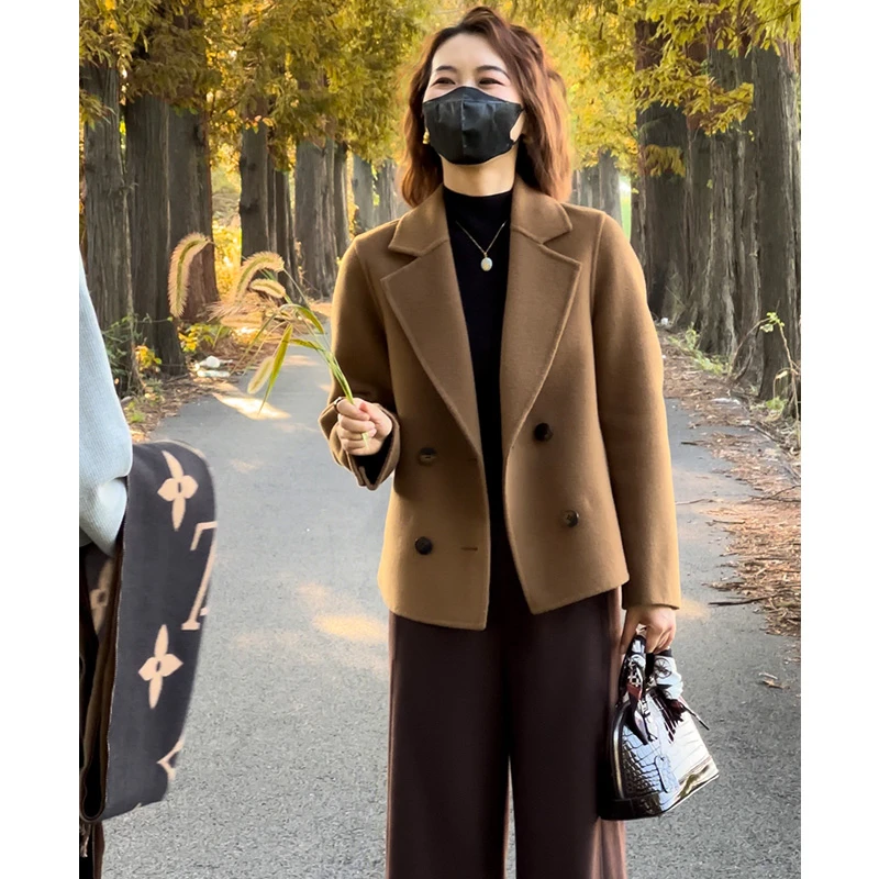 2025秋装双面100%羊毛呢大衣气质显瘦时尚复古短款女装外套ZJ2402