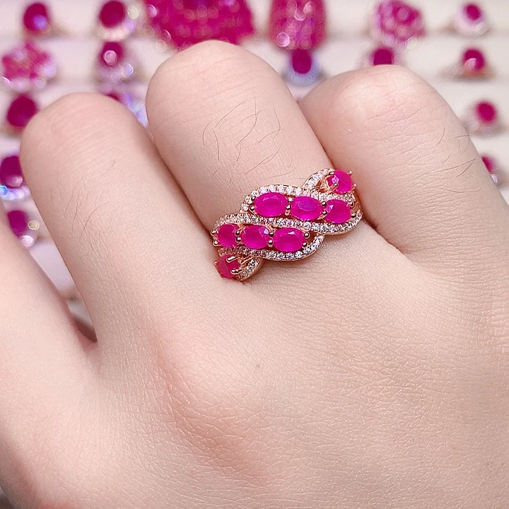 戒指红宝石银S925镶嵌