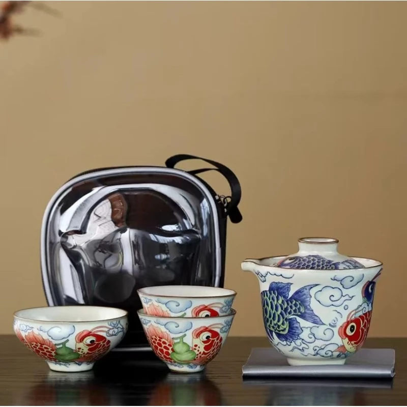 蓝红鱼旅行茶具套装e767