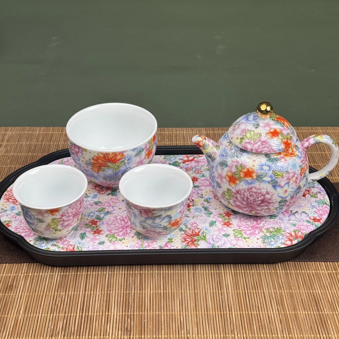 繁华似锦万花一壶三杯+繁花似锦茶盘 ZH89