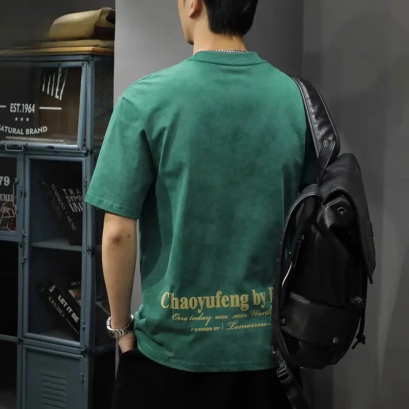 复古短袖T恤男2025新款夏季宽松百搭潮牌半袖体恤上衣男