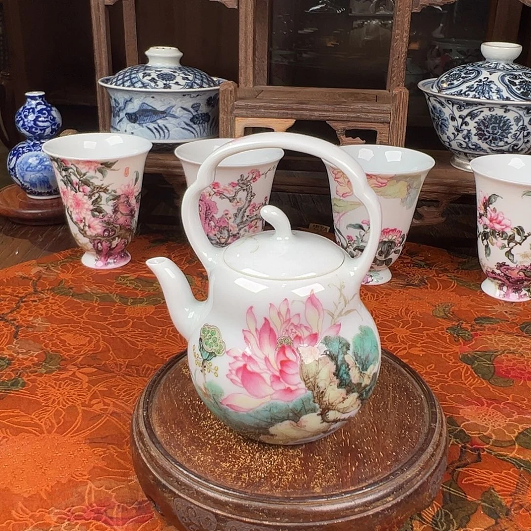 瓷杯子钟新春荷韵提梁壶