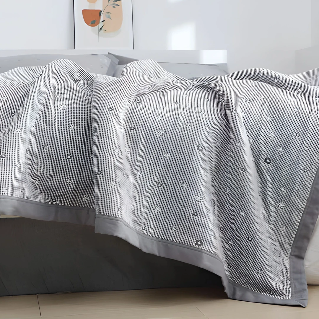 樱花200*230六芒星精梳棉纱布毛巾毯