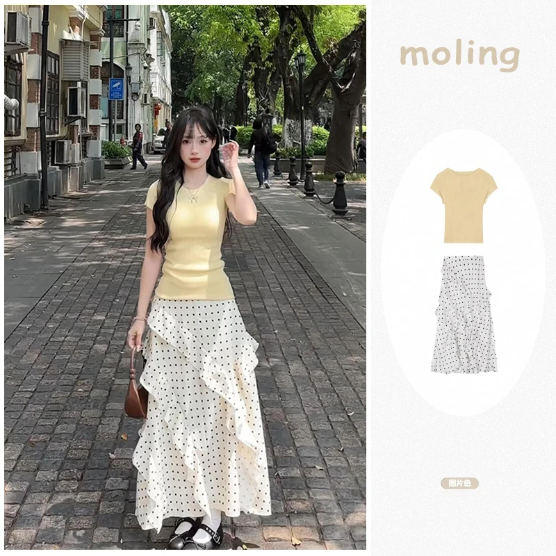 夏季穿搭一整套女2025新款洋气减龄短袖上衣气质显瘦半身裙两件套