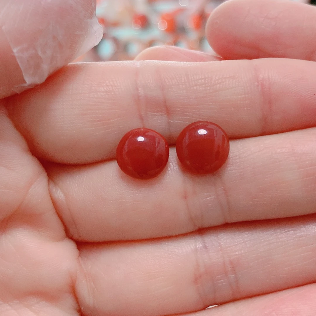南红玛瑙耳钉银S925镶嵌