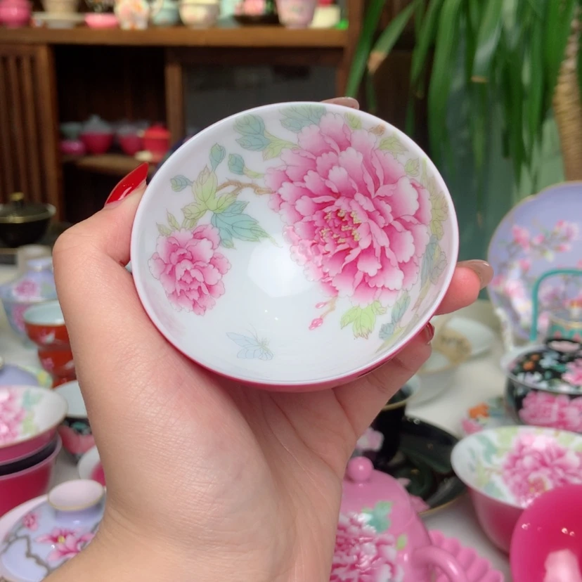 【闪购商品】阿*胭脂红牡丹主人杯手绘