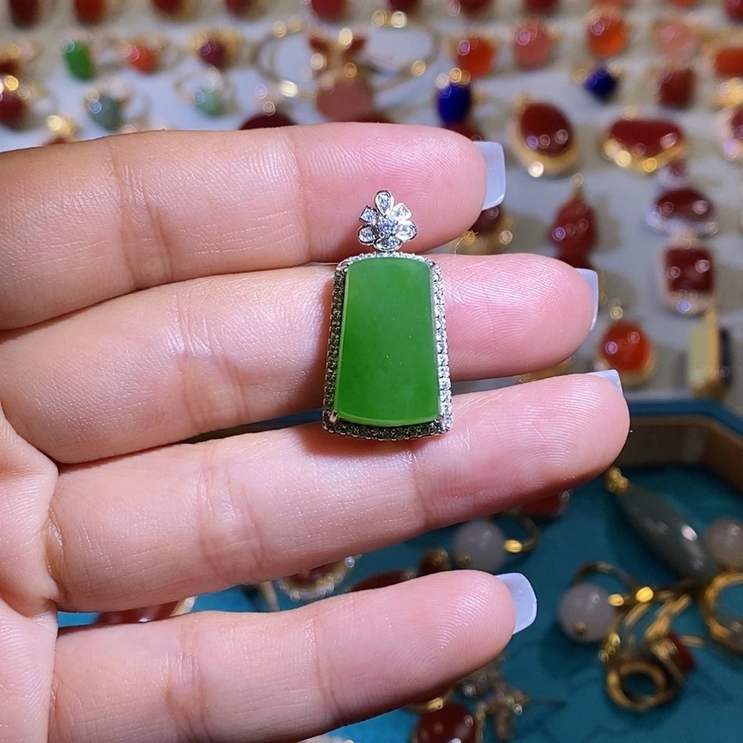 和田玉银S925镶嵌吊坠(不含链)