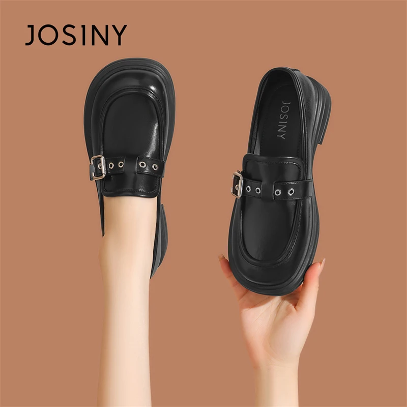 卓诗尼厚底小皮鞋女2025秋季新款百搭英伦风单鞋复古皮带扣乐福鞋